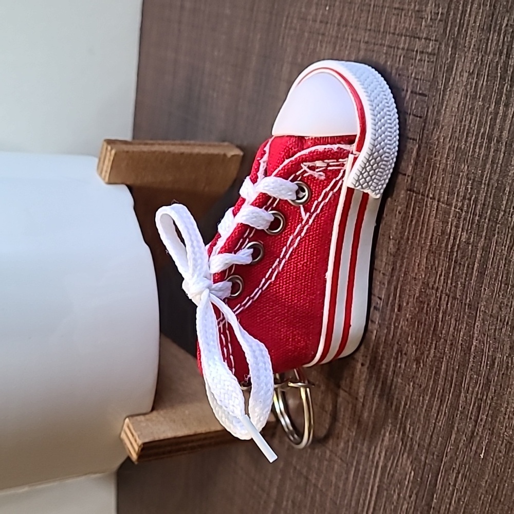 Red Canvas Sneaker Keychain, Mini Shoe‎ Keyring, Novelty Backpack Charm